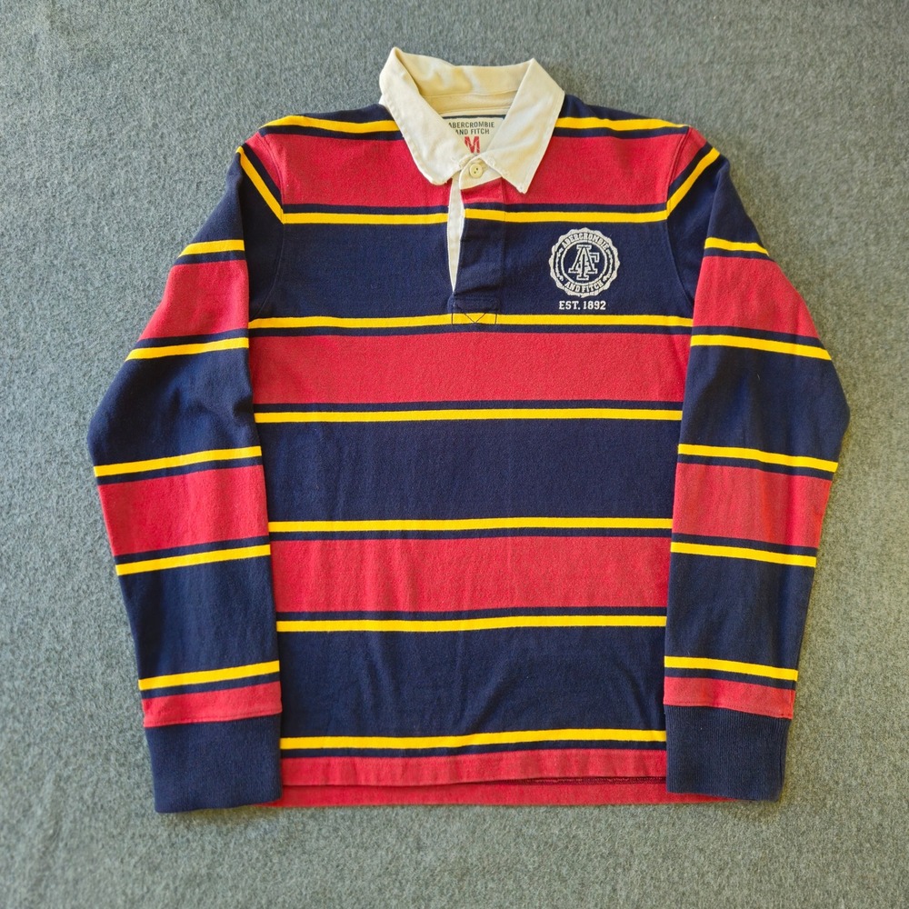 Vintage Abercrombie & Fitch Rugby Long Sleeve Shirt Striped Crest Y2K Preppy M